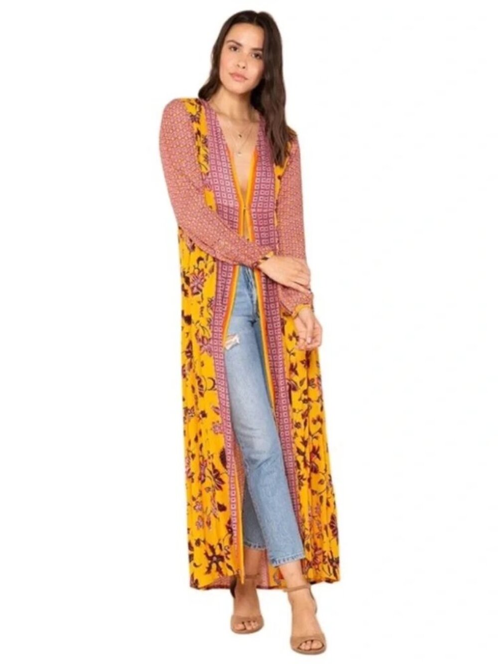 Raga  Daze in the Sun Boho Duster Kimono Long Maxi Mix Print‎ Size XL